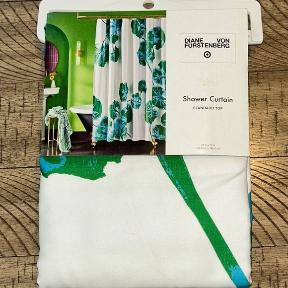 DianeβVon Furstenberg Tropical Green and White Shower Curtain - Picture 1 of 17